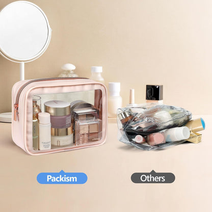 Clear Makeup Bag Foldable - TSA Approved Toiletry Bag for Travel | Metal Zipper, Reinforced Seam, Water Resistant, Medium for Carry-on, Large for Checked Luggage, for Car Storage Organizer