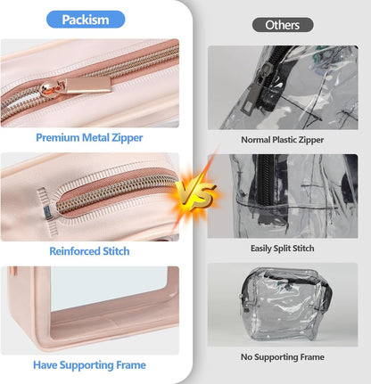 Clear Makeup Bag Foldable - TSA Approved Toiletry Bag for Travel | Metal Zipper, Reinforced Seam, Water Resistant, Medium for Carry-on, Large for Checked Luggage, for Car Storage Organizer