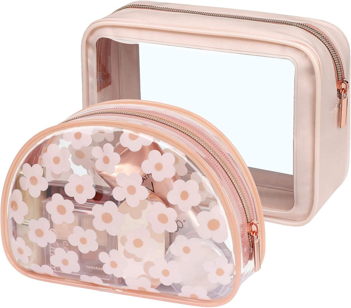 Clear Makeup Bag Foldable - TSA Approved Toiletry Bag for Travel | Metal Zipper, Reinforced Seam, Water Resistant, Medium for Carry-on, Large for Checked Luggage, for Car Storage Organizer