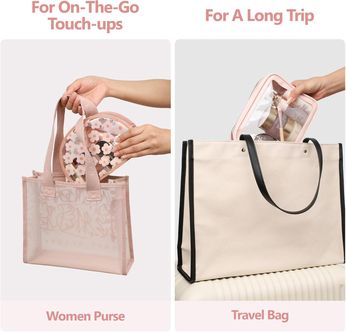 Clear Makeup Bag Foldable - TSA Approved Toiletry Bag for Travel | Metal Zipper, Reinforced Seam, Water Resistant, Medium for Carry-on, Large for Checked Luggage, for Car Storage Organizer
