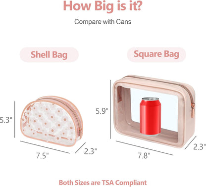 Clear Makeup Bag Foldable - TSA Approved Toiletry Bag for Travel | Metal Zipper, Reinforced Seam, Water Resistant, Medium for Carry-on, Large for Checked Luggage, for Car Storage Organizer