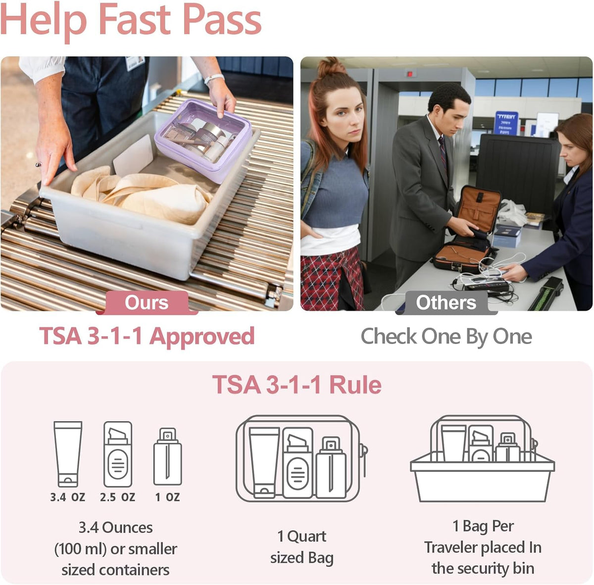 Clear Makeup Bag Foldable - TSA Approved Toiletry Bag for Travel | Metal Zipper, Reinforced Seam, Water Resistant, Medium for Carry-on, Large for Checked Luggage, for Car Storage Organizer