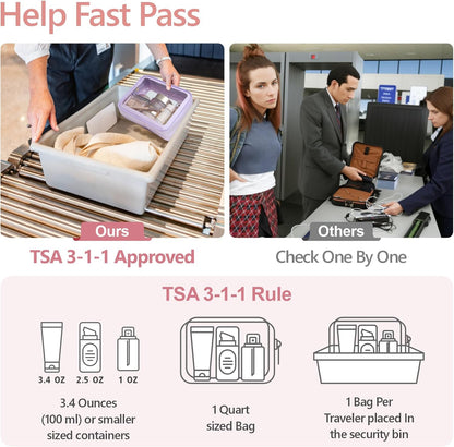 Clear Makeup Bag Foldable - TSA Approved Toiletry Bag for Travel | Metal Zipper, Reinforced Seam, Water Resistant, Medium for Carry-on, Large for Checked Luggage, for Car Storage Organizer