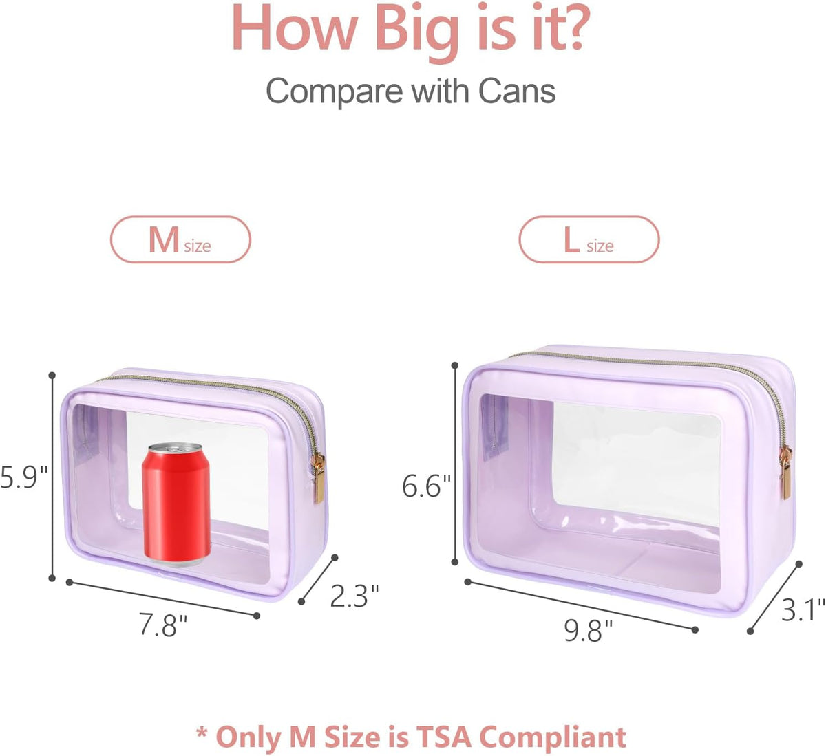 Clear Makeup Bag Foldable - TSA Approved Toiletry Bag for Travel | Metal Zipper, Reinforced Seam, Water Resistant, Medium for Carry-on, Large for Checked Luggage, for Car Storage Organizer