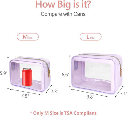 Clear Makeup Bag Foldable - TSA Approved Toiletry Bag for Travel | Metal Zipper, Reinforced Seam, Water Resistant, Medium for Carry-on, Large for Checked Luggage, for Car Storage Organizer