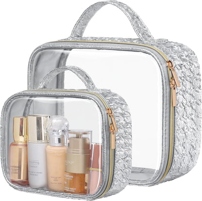 Clear Makeup Bag Foldable - TSA Approved Toiletry Bag for Travel | Metal Zipper, Reinforced Seam, Water Resistant, Medium for Carry-on, Large for Checked Luggage, for Car Storage Organizer