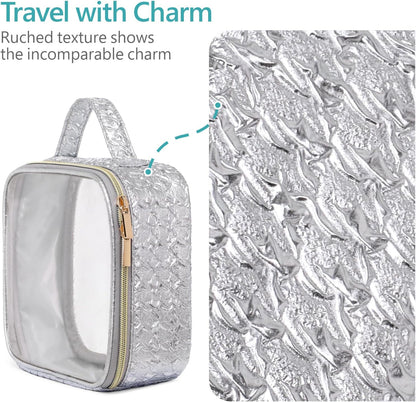 Clear Makeup Bag Foldable - TSA Approved Toiletry Bag for Travel | Metal Zipper, Reinforced Seam, Water Resistant, Medium for Carry-on, Large for Checked Luggage, for Car Storage Organizer