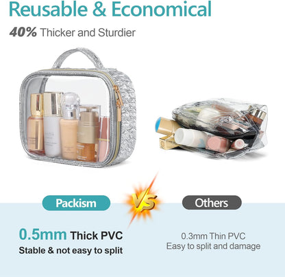Clear Makeup Bag Foldable - TSA Approved Toiletry Bag for Travel | Metal Zipper, Reinforced Seam, Water Resistant, Medium for Carry-on, Large for Checked Luggage, for Car Storage Organizer