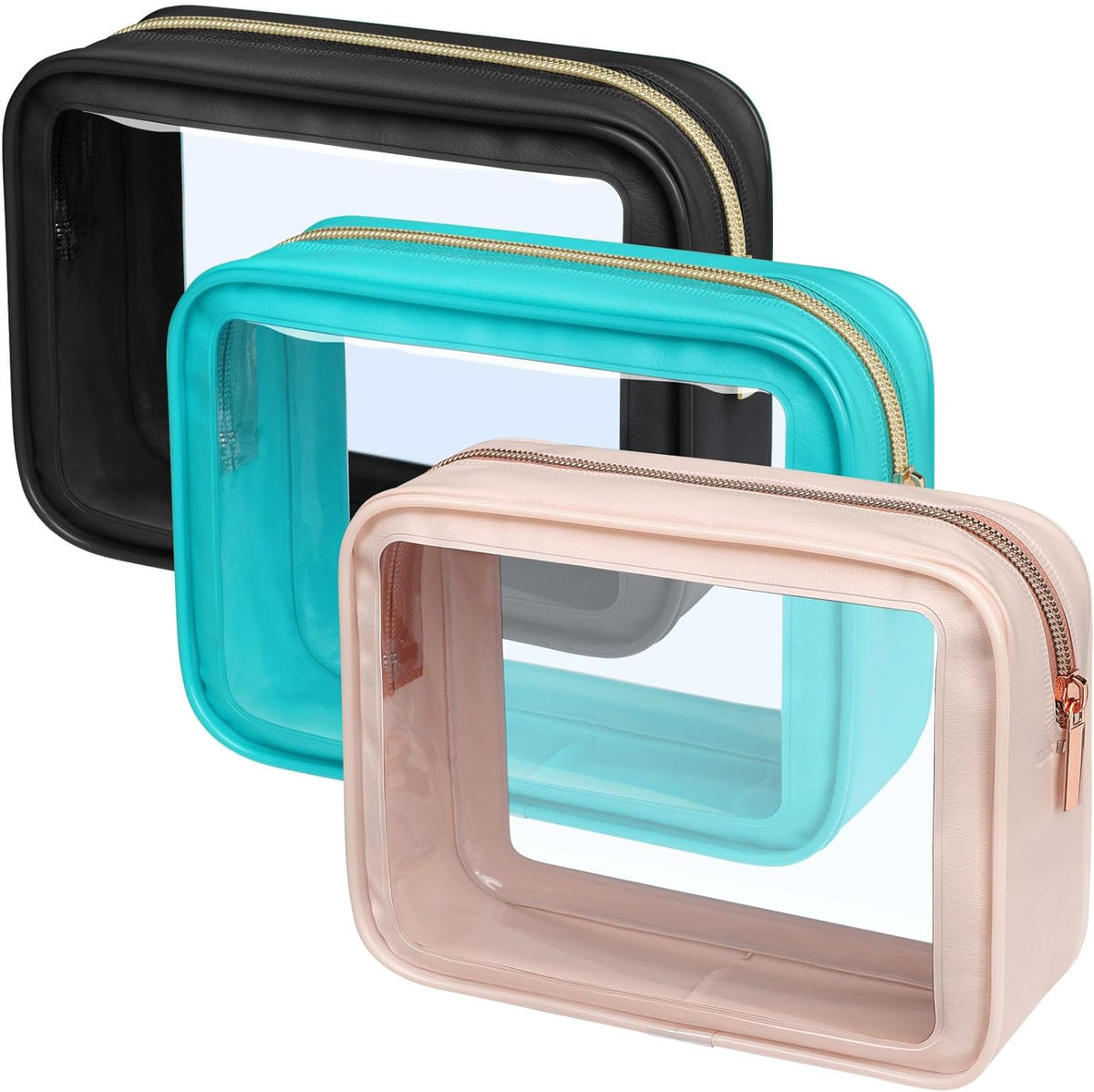 Clear Makeup Bag Foldable - TSA Approved Toiletry Bag for Travel | Metal Zipper, Reinforced Seam, Water Resistant, Medium for Carry-on, Large for Checked Luggage, for Car Storage Organizer