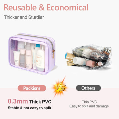 Clear Makeup Bag Foldable - TSA Approved Toiletry Bag for Travel | Metal Zipper, Reinforced Seam, Water Resistant, Medium for Carry-on, Large for Checked Luggage, for Car Storage Organizer
