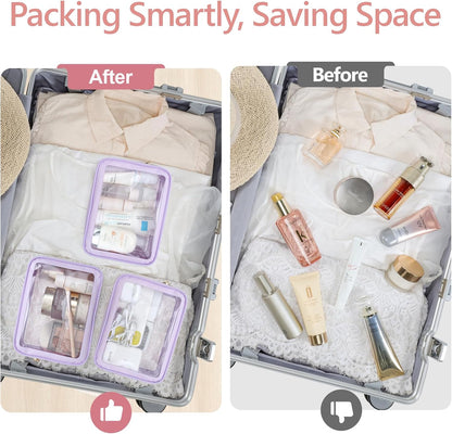 Clear Makeup Bag Foldable - TSA Approved Toiletry Bag for Travel | Metal Zipper, Reinforced Seam, Water Resistant, Medium for Carry-on, Large for Checked Luggage, for Car Storage Organizer
