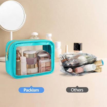 Clear Makeup Bag Foldable - TSA Approved Toiletry Bag for Travel | Metal Zipper, Reinforced Seam, Water Resistant, Medium for Carry-on, Large for Checked Luggage, for Car Storage Organizer