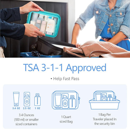 Clear Makeup Bag Foldable - TSA Approved Toiletry Bag for Travel | Metal Zipper, Reinforced Seam, Water Resistant, Medium for Carry-on, Large for Checked Luggage, for Car Storage Organizer