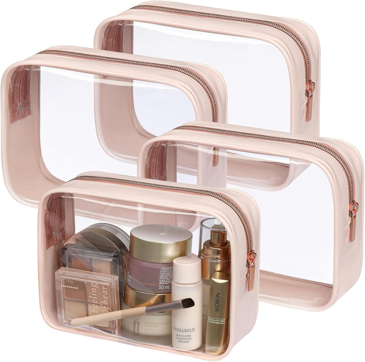 Clear Makeup Bag Foldable - TSA Approved Toiletry Bag for Travel | Metal Zipper, Reinforced Seam, Water Resistant, Medium for Carry-on, Large for Checked Luggage, for Car Storage Organizer