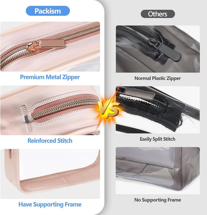Clear Makeup Bag Foldable - TSA Approved Toiletry Bag for Travel | Metal Zipper, Reinforced Seam, Water Resistant, Medium for Carry-on, Large for Checked Luggage, for Car Storage Organizer
