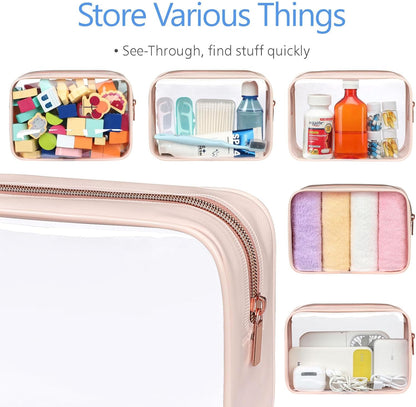 Clear Makeup Bag Foldable - TSA Approved Toiletry Bag for Travel | Metal Zipper, Reinforced Seam, Water Resistant, Medium for Carry-on, Large for Checked Luggage, for Car Storage Organizer