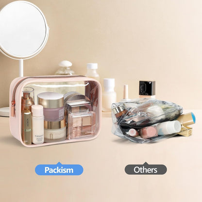 Clear Makeup Bag Foldable - TSA Approved Toiletry Bag for Travel | Metal Zipper, Reinforced Seam, Water Resistant, Medium for Carry-on, Large for Checked Luggage, for Car Storage Organizer
