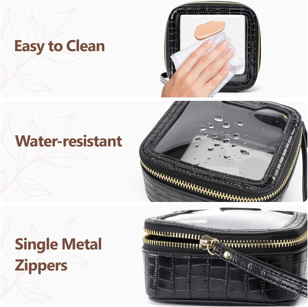 Clear Makeup Bag Foldable - TSA Approved Toiletry Bag for Travel | Metal Zipper, Reinforced Seam, Water Resistant, Medium for Carry-on, Large for Checked Luggage, for Car Storage Organizer