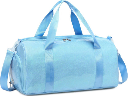 Gym Bag Sports Duffle Bag with Wet Pocket Weekender Overnight Bags with Waterproof Shoe Pouch and Air Hole for Girls Kids Women Workout Travel Bags (Bow Rainbow)