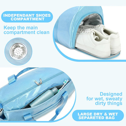Gym Bag Sports Duffle Bag with Wet Pocket Weekender Overnight Bags with Waterproof Shoe Pouch and Air Hole for Girls Kids Women Workout Travel Bags (Bow Rainbow)