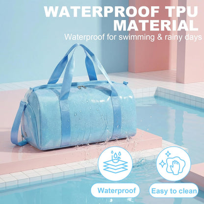 Gym Bag Sports Duffle Bag with Wet Pocket Weekender Overnight Bags with Waterproof Shoe Pouch and Air Hole for Girls Kids Women Workout Travel Bags (Bow Rainbow)