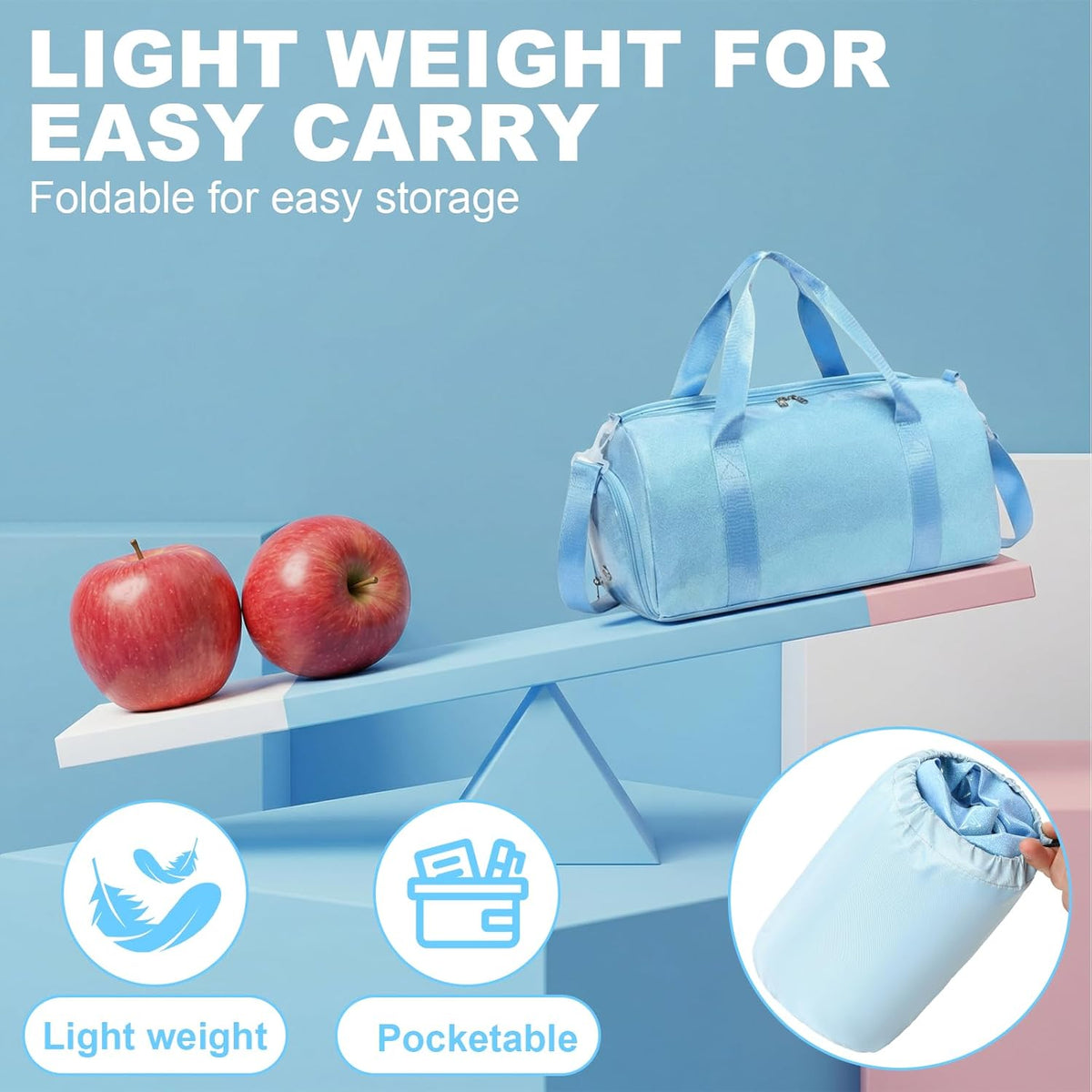 Gym Bag Sports Duffle Bag with Wet Pocket Weekender Overnight Bags with Waterproof Shoe Pouch and Air Hole for Girls Kids Women Workout Travel Bags (Bow Rainbow)