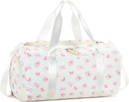 Gym Bag Sports Duffle Bag with Wet Pocket Weekender Overnight Bags with Waterproof Shoe Pouch and Air Hole for Girls Kids Women Workout Travel Bags (Bow Rainbow)