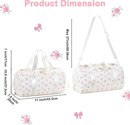 Gym Bag Sports Duffle Bag with Wet Pocket Weekender Overnight Bags with Waterproof Shoe Pouch and Air Hole for Girls Kids Women Workout Travel Bags (Bow Rainbow)