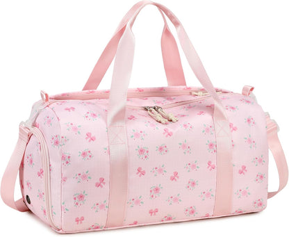 Gym Bag Sports Duffle Bag with Wet Pocket Weekender Overnight Bags with Waterproof Shoe Pouch and Air Hole for Girls Kids Women Workout Travel Bags (Bow Rainbow)
