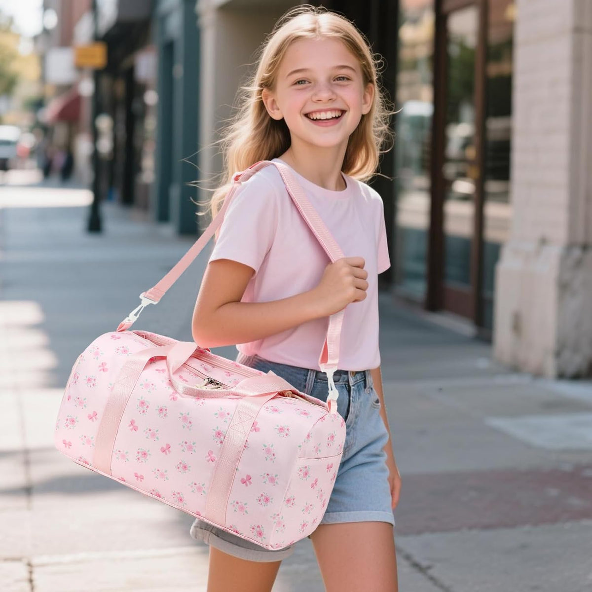 Gym Bag Sports Duffle Bag with Wet Pocket Weekender Overnight Bags with Waterproof Shoe Pouch and Air Hole for Girls Kids Women Workout Travel Bags (Bow Rainbow)