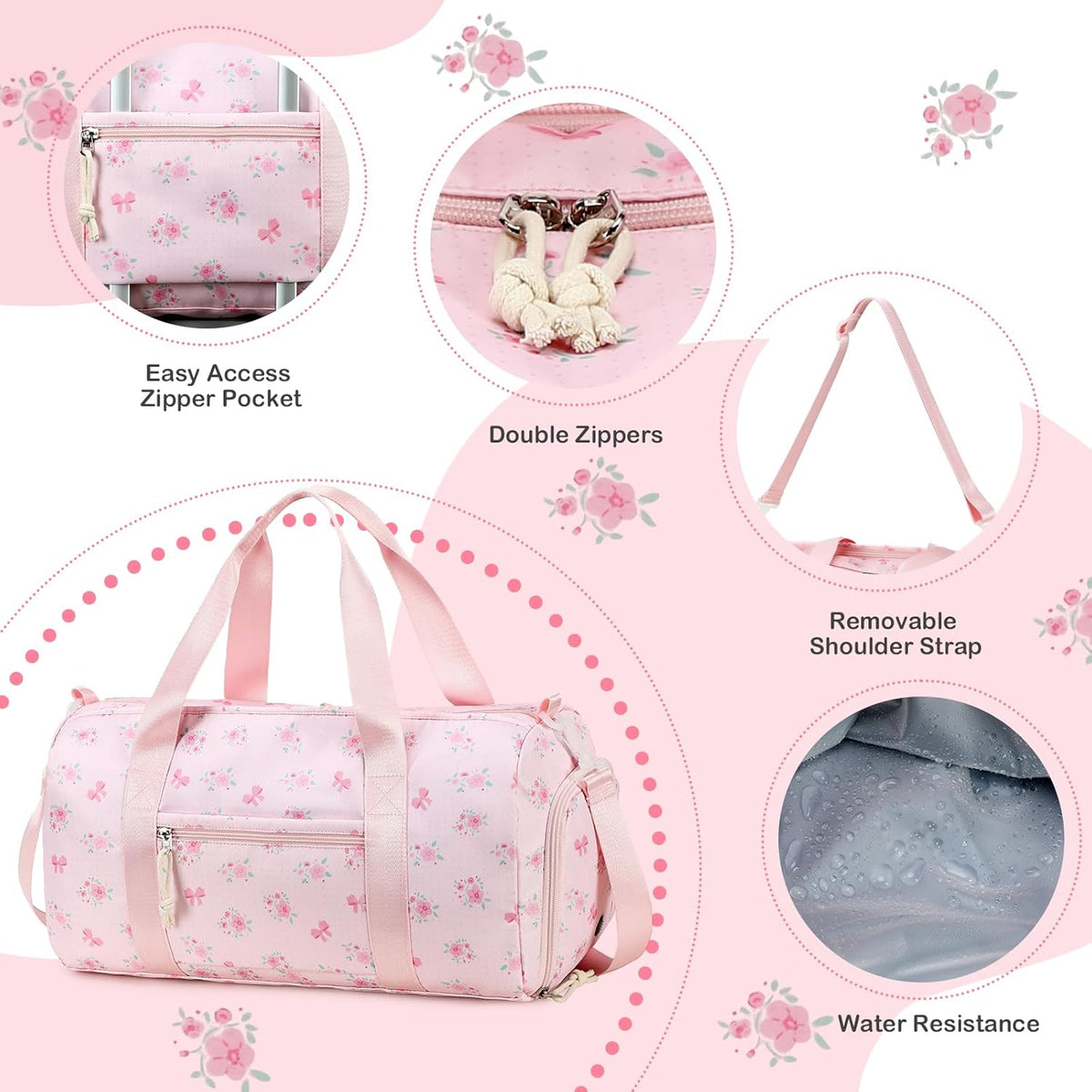 Gym Bag Sports Duffle Bag with Wet Pocket Weekender Overnight Bags with Waterproof Shoe Pouch and Air Hole for Girls Kids Women Workout Travel Bags (Bow Rainbow)