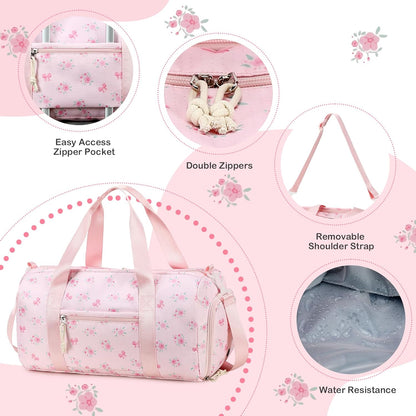 Gym Bag Sports Duffle Bag with Wet Pocket Weekender Overnight Bags with Waterproof Shoe Pouch and Air Hole for Girls Kids Women Workout Travel Bags (Bow Rainbow)