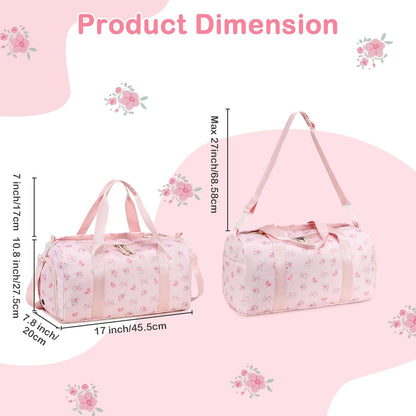 Gym Bag Sports Duffle Bag with Wet Pocket Weekender Overnight Bags with Waterproof Shoe Pouch and Air Hole for Girls Kids Women Workout Travel Bags (Bow Rainbow)
