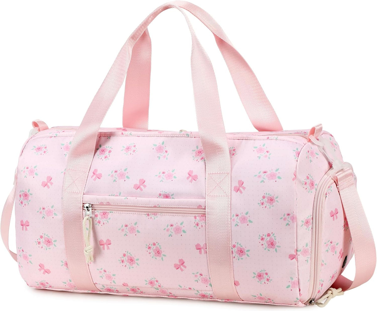 Gym Bag Sports Duffle Bag with Wet Pocket Weekender Overnight Bags with Waterproof Shoe Pouch and Air Hole for Girls Kids Women Workout Travel Bags (Bow Rainbow)