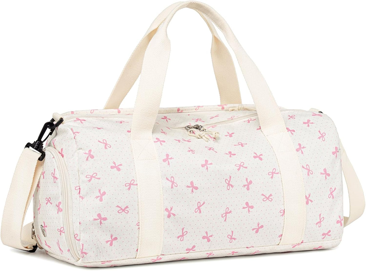 Gym Bag Sports Duffle Bag with Wet Pocket Weekender Overnight Bags with Waterproof Shoe Pouch and Air Hole for Girls Kids Women Workout Travel Bags (Bow Rainbow)