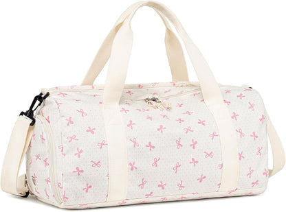 Gym Bag Sports Duffle Bag with Wet Pocket Weekender Overnight Bags with Waterproof Shoe Pouch and Air Hole for Girls Kids Women Workout Travel Bags (Bow Rainbow)