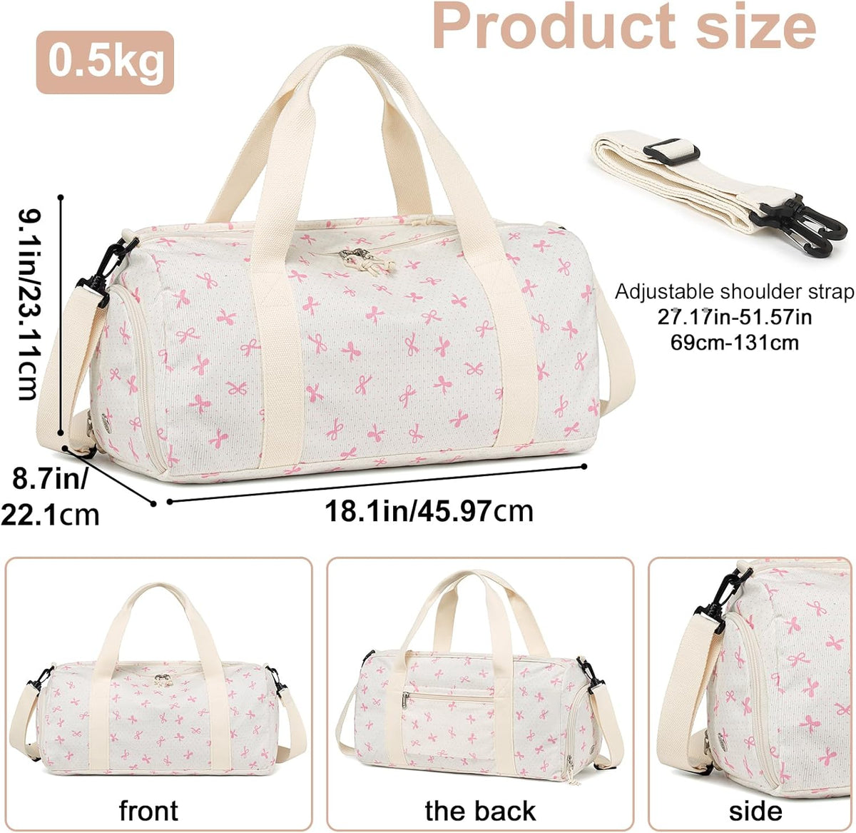 Gym Bag Sports Duffle Bag with Wet Pocket Weekender Overnight Bags with Waterproof Shoe Pouch and Air Hole for Girls Kids Women Workout Travel Bags (Bow Rainbow)