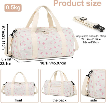 Gym Bag Sports Duffle Bag with Wet Pocket Weekender Overnight Bags with Waterproof Shoe Pouch and Air Hole for Girls Kids Women Workout Travel Bags (Bow Rainbow)