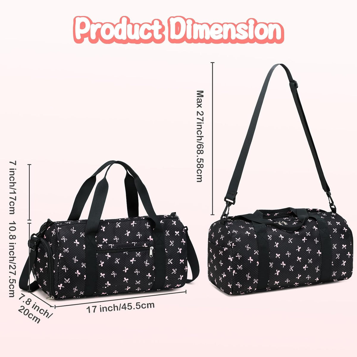 Gym Bag Sports Duffle Bag with Wet Pocket Weekender Overnight Bags with Waterproof Shoe Pouch and Air Hole for Girls Kids Women Workout Travel Bags (Bow Rainbow)
