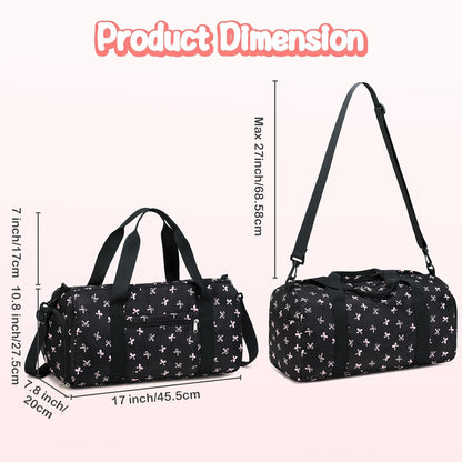 Gym Bag Sports Duffle Bag with Wet Pocket Weekender Overnight Bags with Waterproof Shoe Pouch and Air Hole for Girls Kids Women Workout Travel Bags (Bow Rainbow)