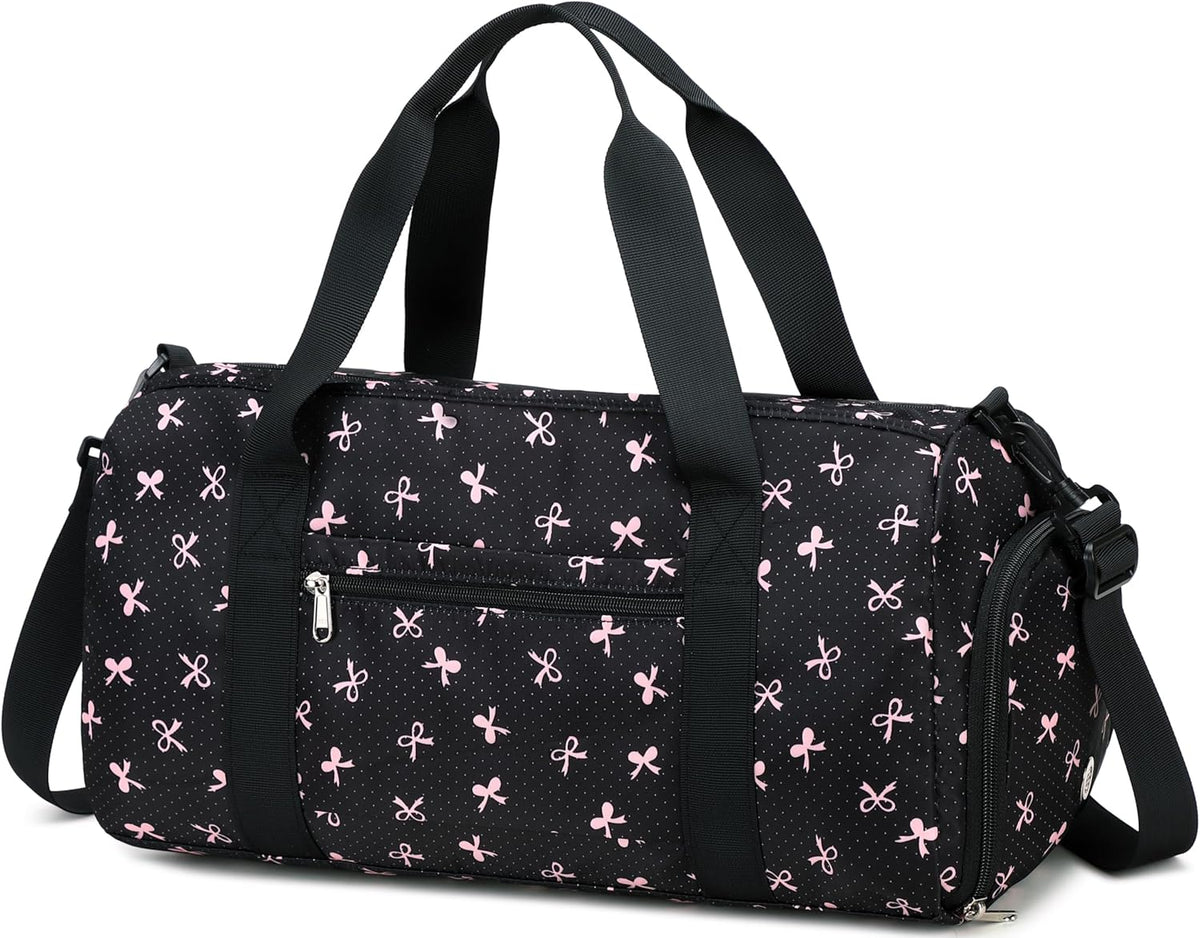 Gym Bag Sports Duffle Bag with Wet Pocket Weekender Overnight Bags with Waterproof Shoe Pouch and Air Hole for Girls Kids Women Workout Travel Bags (Bow Rainbow)