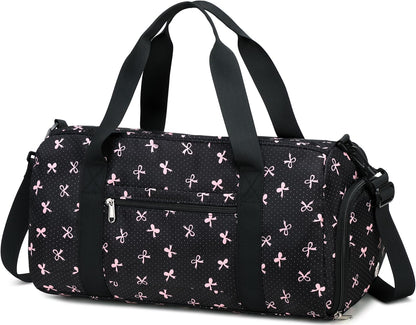 Gym Bag Sports Duffle Bag with Wet Pocket Weekender Overnight Bags with Waterproof Shoe Pouch and Air Hole for Girls Kids Women Workout Travel Bags (Bow Rainbow)