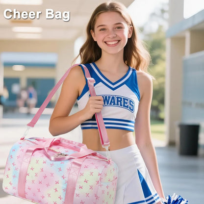 Gym Bag Sports Duffle Bag with Wet Pocket Weekender Overnight Bags with Waterproof Shoe Pouch and Air Hole for Girls Kids Women Workout Travel Bags (Bow Rainbow)