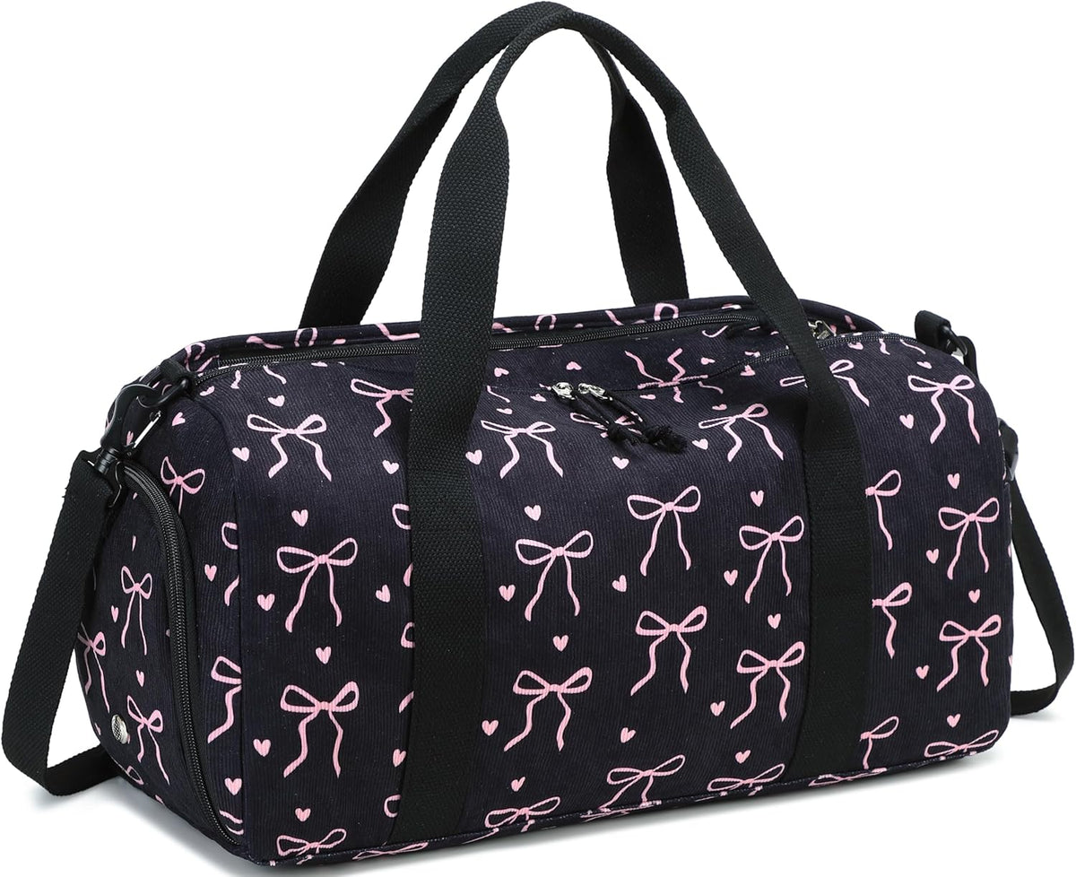 Gym Bag Sports Duffle Bag with Wet Pocket Weekender Overnight Bags with Waterproof Shoe Pouch and Air Hole for Girls Kids Women Workout Travel Bags (Bow Rainbow)