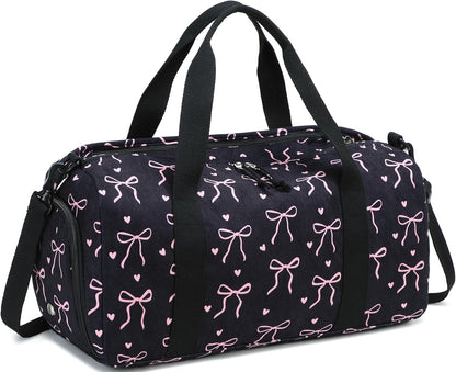 Gym Bag Sports Duffle Bag with Wet Pocket Weekender Overnight Bags with Waterproof Shoe Pouch and Air Hole for Girls Kids Women Workout Travel Bags (Bow Rainbow)