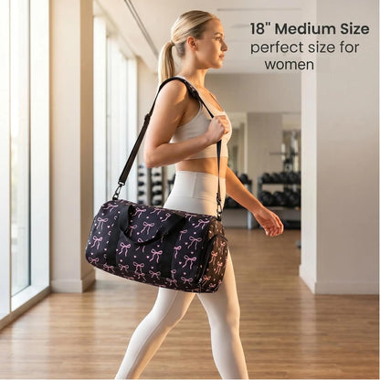 Gym Bag Sports Duffle Bag with Wet Pocket Weekender Overnight Bags with Waterproof Shoe Pouch and Air Hole for Girls Kids Women Workout Travel Bags (Bow Rainbow)