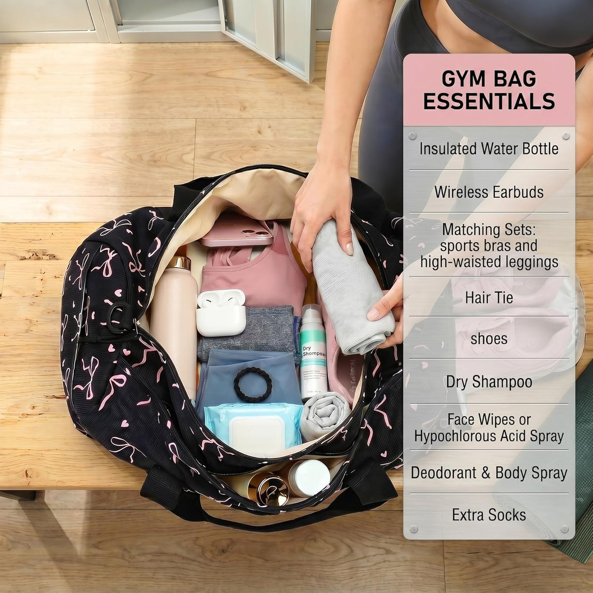 Gym Bag Sports Duffle Bag with Wet Pocket Weekender Overnight Bags with Waterproof Shoe Pouch and Air Hole for Girls Kids Women Workout Travel Bags (Bow Rainbow)