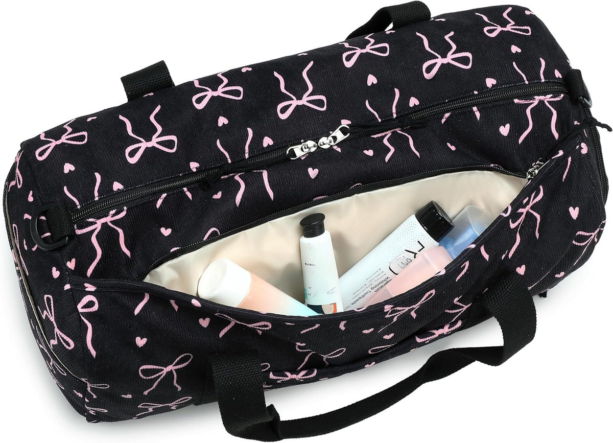 Gym Bag Sports Duffle Bag with Wet Pocket Weekender Overnight Bags with Waterproof Shoe Pouch and Air Hole for Girls Kids Women Workout Travel Bags (Bow Rainbow)