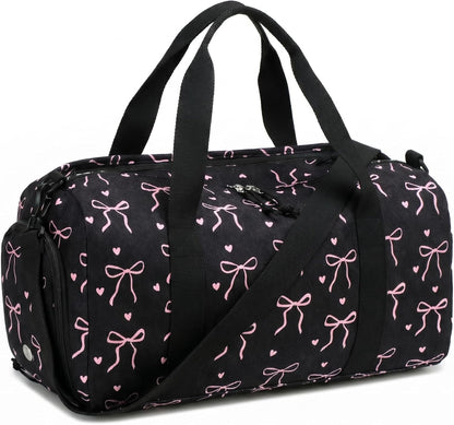Gym Bag Sports Duffle Bag with Wet Pocket Weekender Overnight Bags with Waterproof Shoe Pouch and Air Hole for Girls Kids Women Workout Travel Bags (Bow Rainbow)
