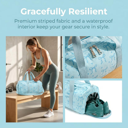 Gym Bag Sports Duffle Bag with Wet Pocket Weekender Overnight Bags with Waterproof Shoe Pouch and Air Hole for Girls Kids Women Workout Travel Bags (Bow Rainbow)